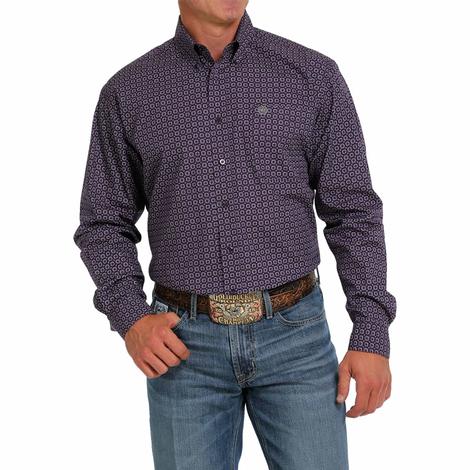 Cinch Classic Fit Purple Print Long Sleeve Button-Down Men's Shirt
