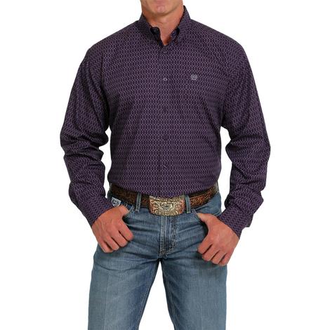 Cinch Classic Fit Purple Print Long Sleeve Button-Down Men's Shirt