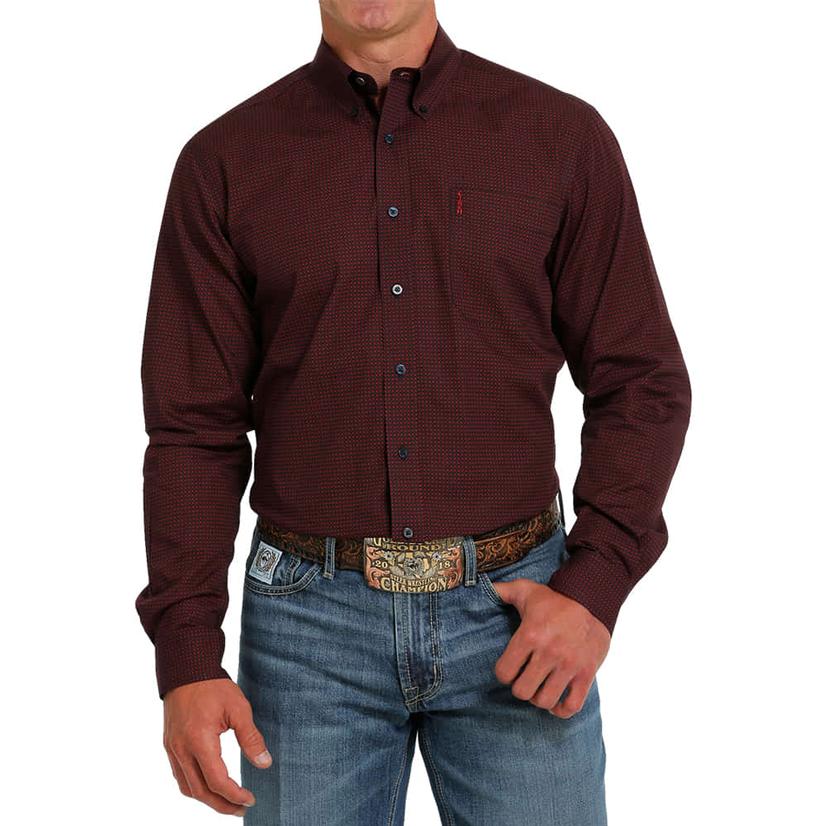  Cinch Modern Fit Red Long Sleeve Button- Down Men's Shirt