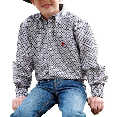 Cinch Microprint Long Sleeve Button-Down Boy's Shirt
