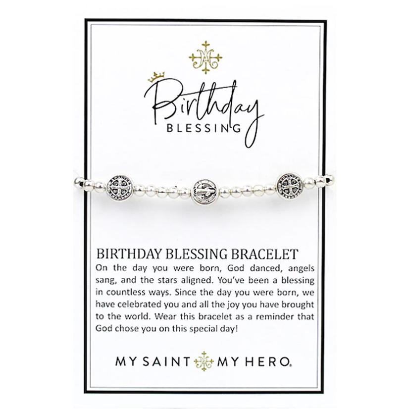  My Saint My   Hero Jewelry Benedictine Birthday Blessing Silver Bracelet