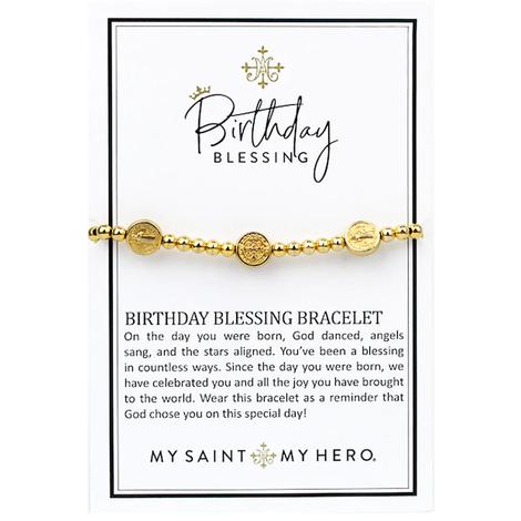 My Saint My Hero Jewelry Benedictine Birthday Blessing Gold Bracelet 