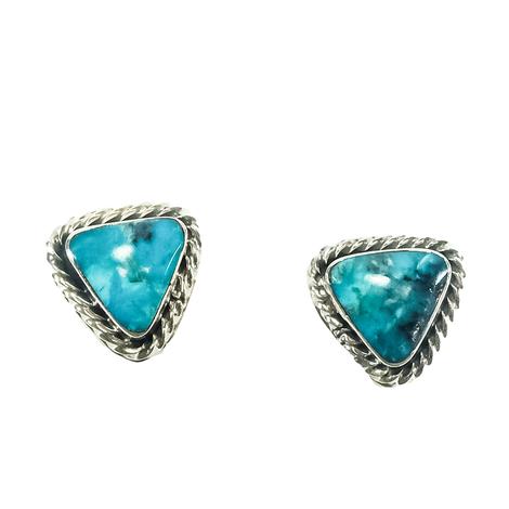 South Texas Tack Silver and Turquoise Triangle Shaped Concho Earrings
