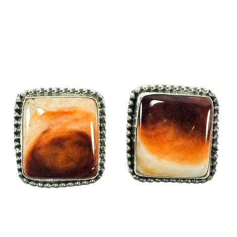 South Texas Tack Spiny Oyster Square with Sterling Silver Stud Earrings