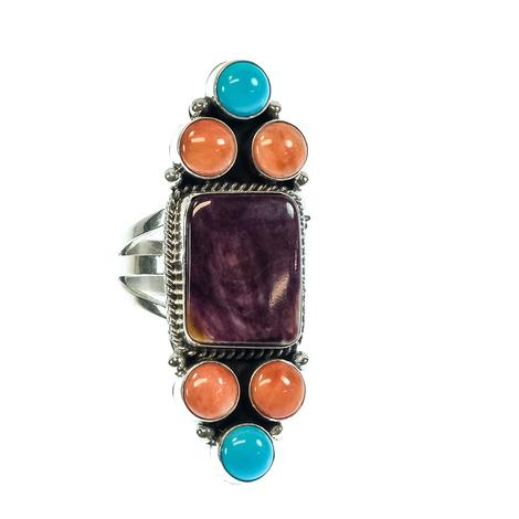 South Texas Tack Spiny Oyster And Turquoise 7 Stone Women's Ring