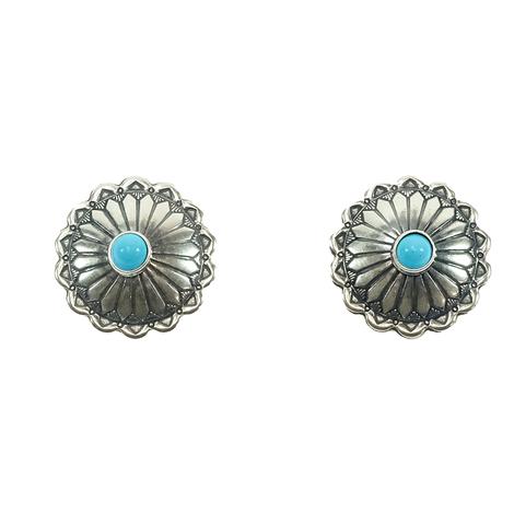 South Texas Tack Silver Concho with Turquoise Round Stone Stud Earrings