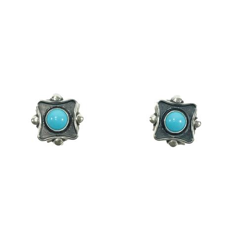 South Texas Tack Silver Diamond Shape With Turquoise Stone Stud Earrings