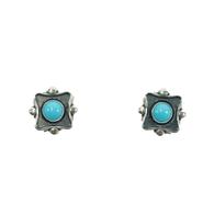 South Texas Tack Silver Diamond Shape With Turquoise Stone Stud Earrings