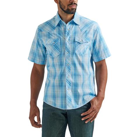 Wrangler Blue Plaid Short Sleeve Snap Men's Shirt