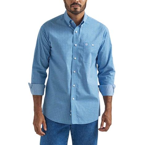 Wrangler Classic Blue Long Sleeve Button-Down Men's Shirt