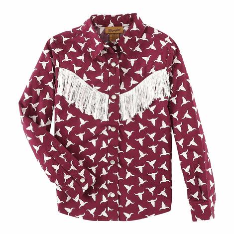 Wrangler Western Snap Girls Burgundy Shirt 