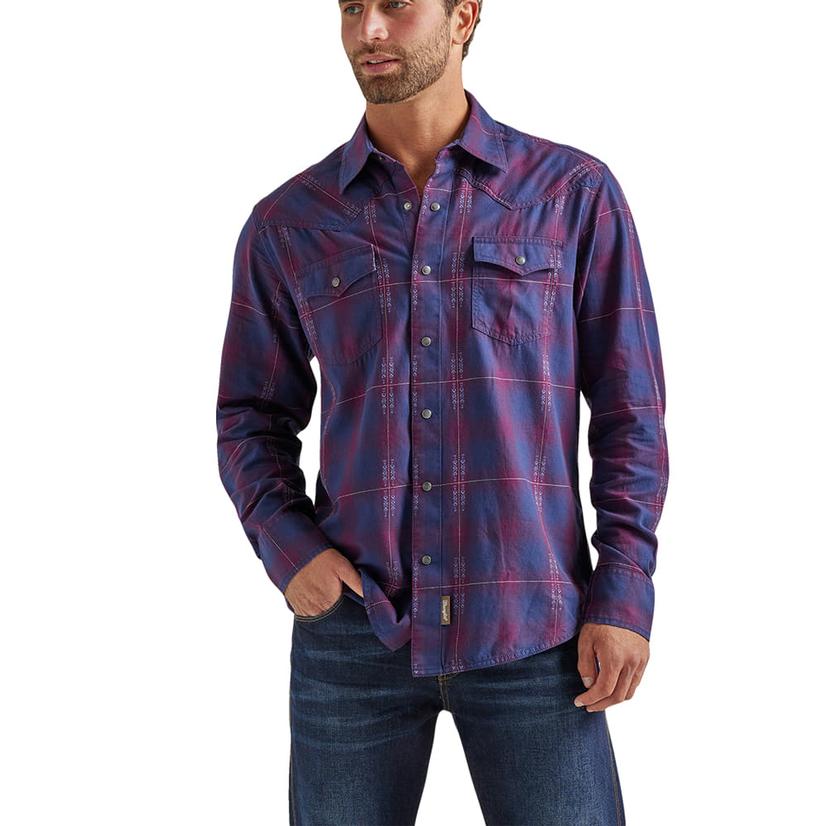  Wrangler Retro Premium Navy Long Sleeve Men's Snap Shirt