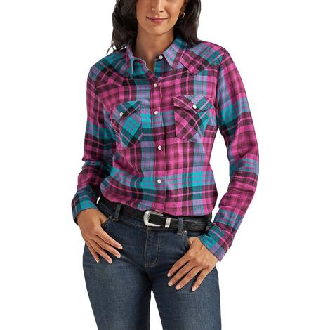 Wrangler Purple Plaid Snap Long Sleeve Women's Shirt