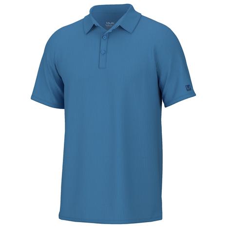 Huk Azure Blue Tour Polo Short Sleeve Men's Shirt 