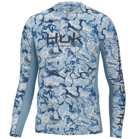 Huk Azure Blue Icon X Inside Reef Long Sleeve Men's Shirt 