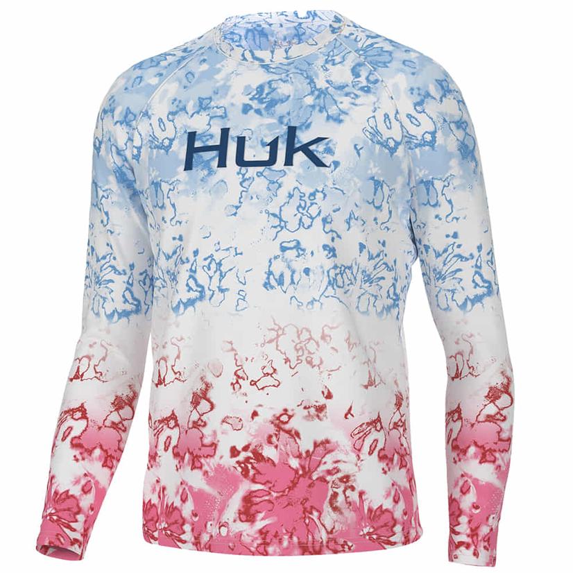  Huk Crystal Blue Pursuit Fin Fade Long Sleeve Men's Shirt