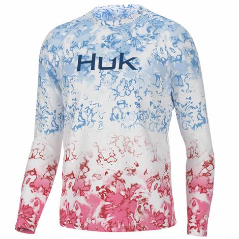 Huk Crystal Blue Pursuit Fin Fade Long Sleeve Men's Shirt 