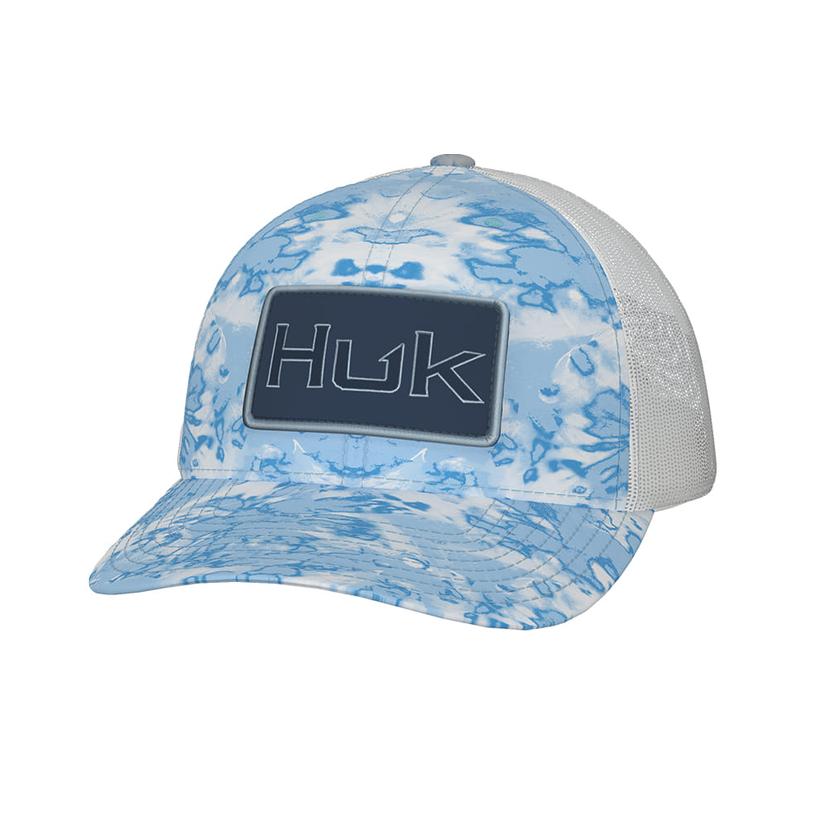  Huk Crystal Blue Fin Flats Camo Trucker Cap