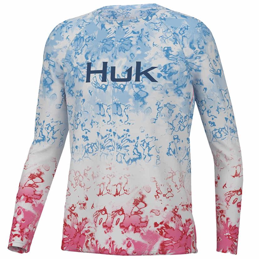 Crystal Blue Pursuit Fin Fade Long Sleeve Boy's Shirt by Huk
