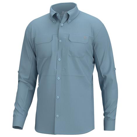 Huk A1A Woven Men's Crystal Blue Long Sleeve Shirt