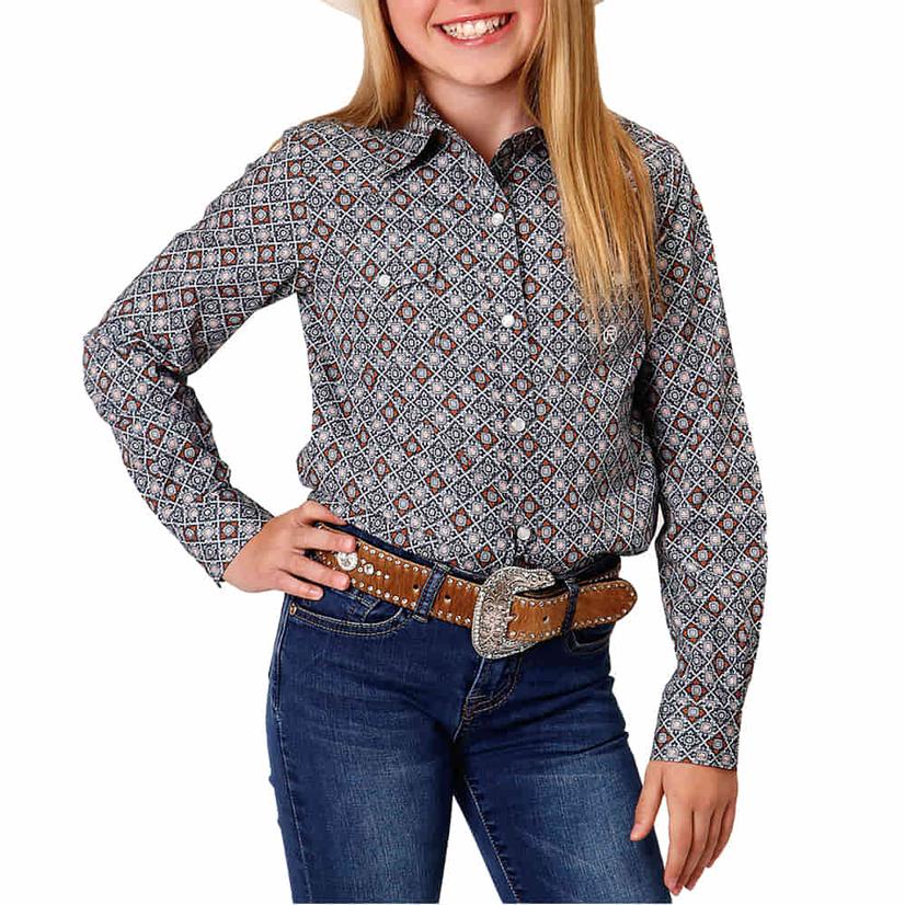  Roper Grey Western Snap Long Sleeve Girl's Shirt