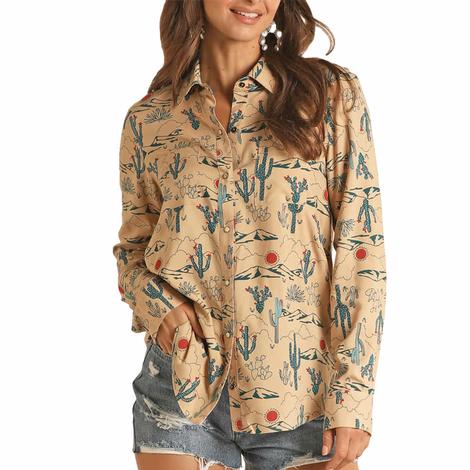 Rock and Roll Cowgirl Desert Snap Front Long Sleeve Women's Shirt