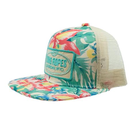 King Ropes White Floral Printed with Teal Mesh Back Cap