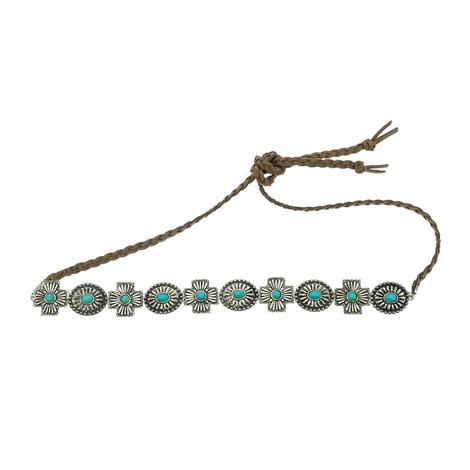 South Texas Tack Hatband Turquoise And Silver Cross And Oval Conchos 