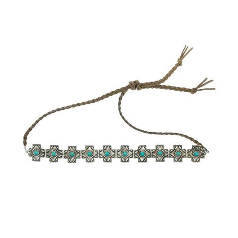 Turquoise And Silver Cross Concho Hatband