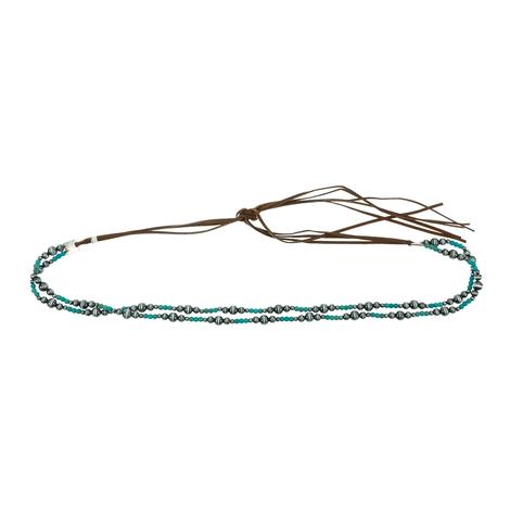Double Stranded Silver And Turquoise Beaded Hatband