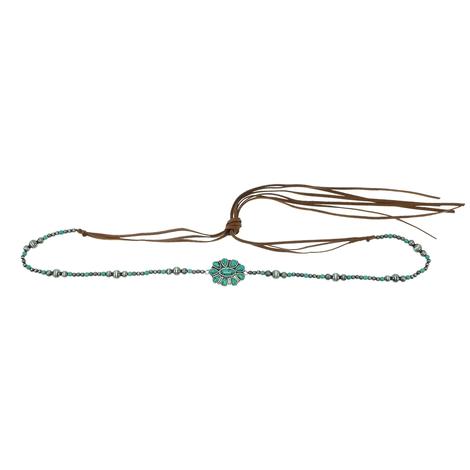 Women's Turquoise and Silver Beaded Hatband