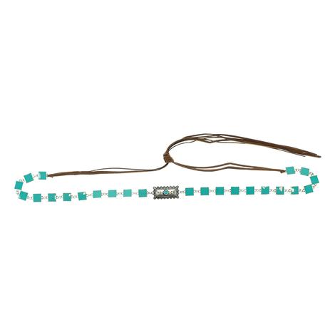 Women's Turquoise and Silver Rectangle Concho Hatband