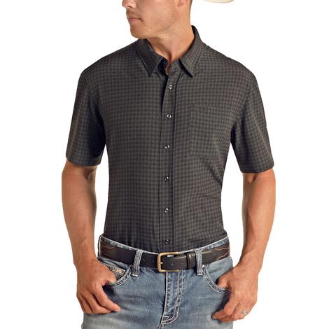 Panhandle Check Woven Black Short Sleeve Men's Shirt