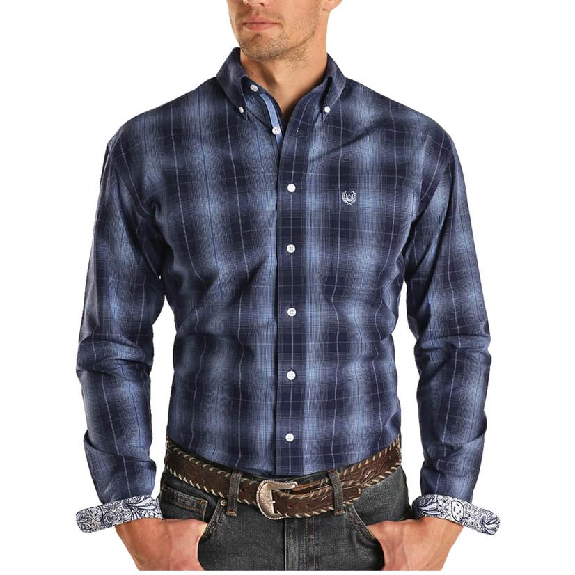  Panhandle Blue Plaid Long Sleeve Button- Down Men's Shirt