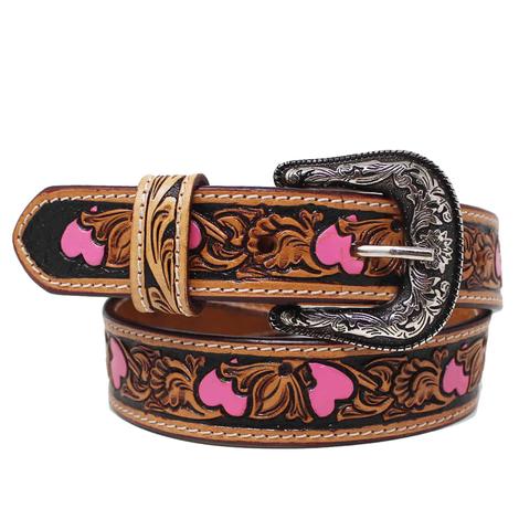 South Texas Tack Tooled Kids Belt in Pink