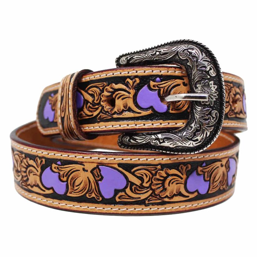  South Texas Tack Tooled Kids Belt In Purple