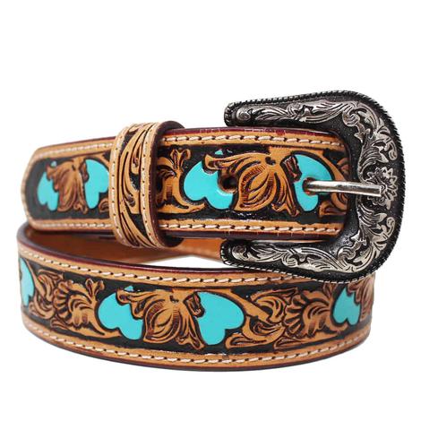 South Texas Tack Tooled Kids Belt in Turquoise