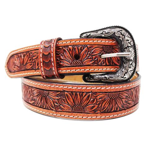 South Texas Tack Sunflower Tooled Cowhide Girl's Belt