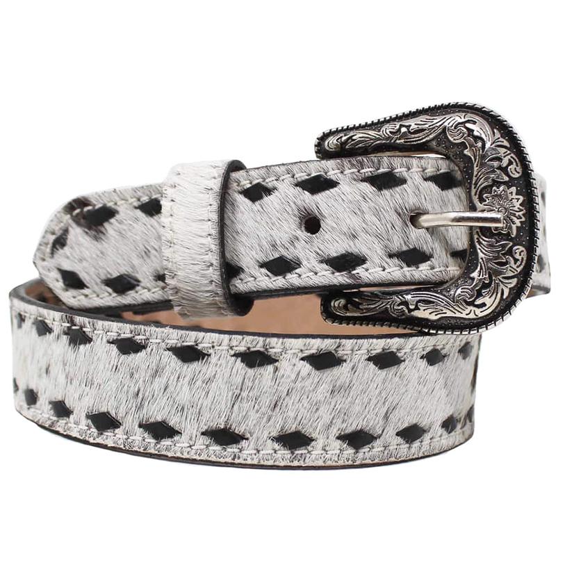  South Texas Tack Black And White Cowhide Boy's Belt