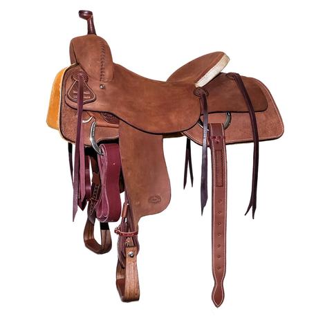 STT Full Roughout Square Skirt Oiled Ranch Cutter Saddle with Rawhide Cantle