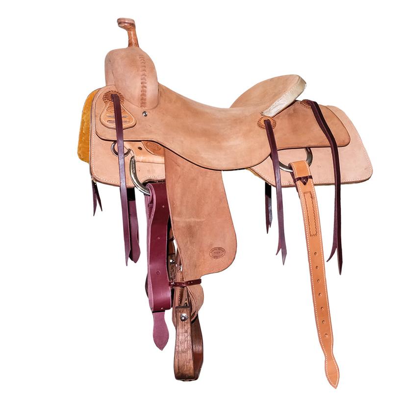 STT Full Roughout Square Skirt Oiled Ranch Cutter Saddle with Rawhide Cantle NATURAL