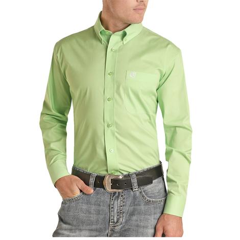 Panhandle Green Solid Poplin Long Sleeve Button-Down Men's Shirt