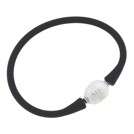 Canvas Bali Freshwater Pearl Silicone Bracelet in Black