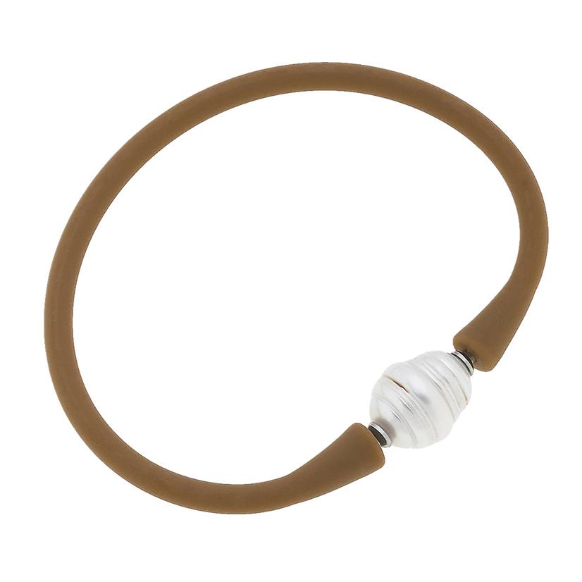  Canvas Bali Freshwater Pearl Silicone Bracelet In Cocoa