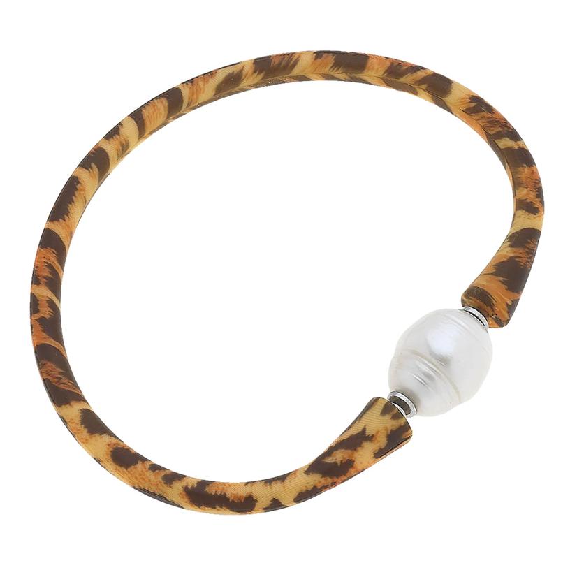  Canvas Bali Freshwater Pearl Silicone Bracelet In Leopard Print