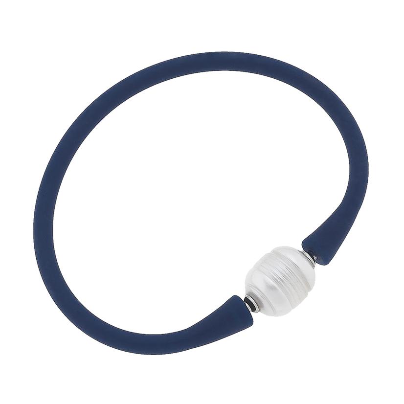  Canvas Bali Freshwater Pearl Silicone Bracelet In Navy