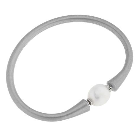 Canvas Bali Freshwater Pearl Silicone Bracelet in Silver
