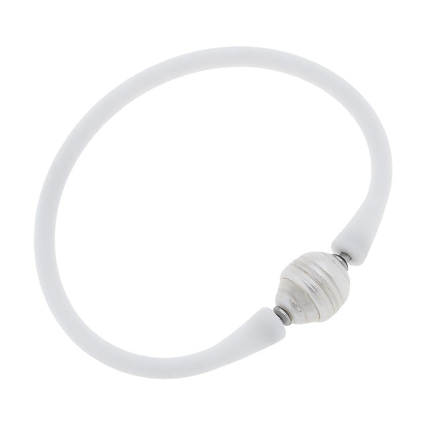  Canvas Bali Freshwater Pearl Silicone Bracelet In White