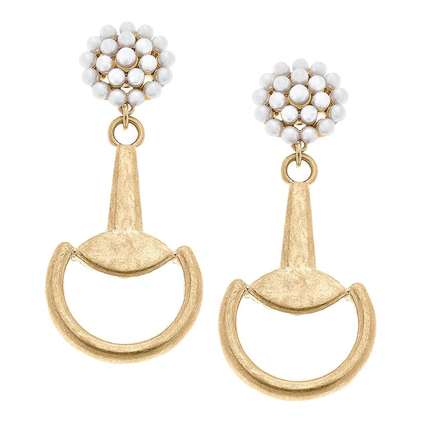  Canvas Spencer Horsebit Pearl Cluster Drop Earrings In Worn Gold