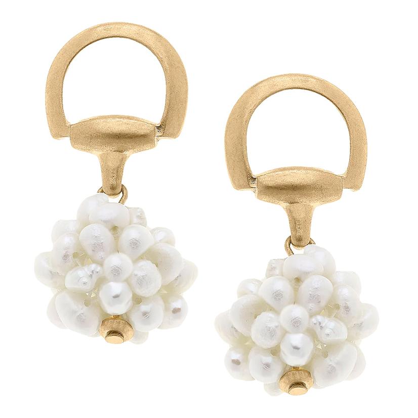  Canvas Lou Horsebit Pearl Cluster Earrings In Worn Gold